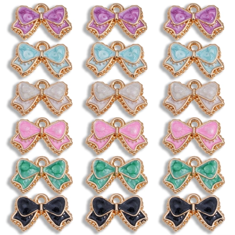 Vintage Alloy Enamel Bowknot Flower Charms DIY Jewelry Making Pendants For Earrings Necklace Bracelet Women Jewelry Accessories
