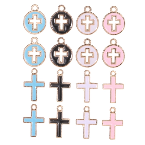 Breloques en Forme de Croix en Alliage Émaillé Pendentifs Plaqué Or pour Collier DIY Bracelet Porte-Clés Accessoires de Bijoux