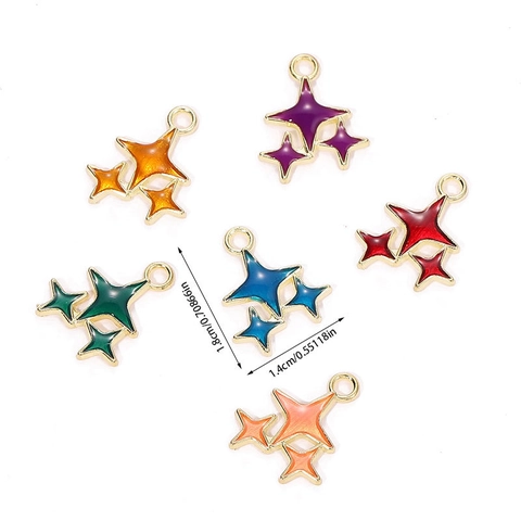 Alloy Star Pendant Charms Multi-color Drip Oil Enamel Triple Star Jewelry Making Accessory For DIY Earrings Keychains Women