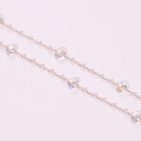 DIY Iridescent Heart Artificial Pearl Chain Jewelry Making Accessories Gold Plated Mermaid Beads Tassel Doll Decor Chain