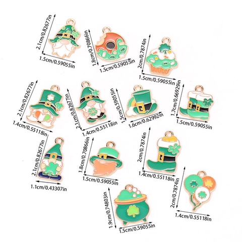 St Patrick Day Alloy Enamel Charms Lucky Shamrock Gnome Leprechaun Hat Pendants DIY Jewelry Making Earring Accessories Gold Plated Irish Fest Decor