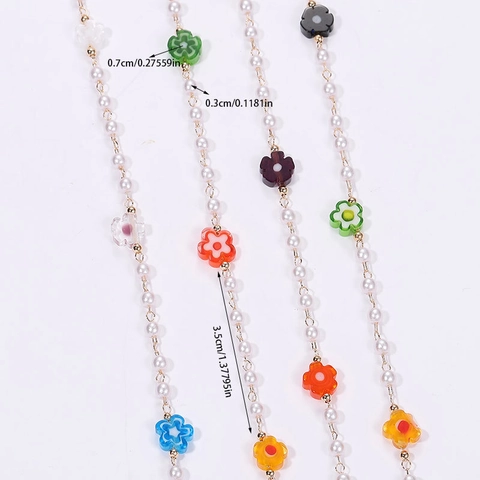 DIY Jewelry Chain Colorful Resin Flower Artificial Pearl Beaded Chain KC Gold Plated Metal Accessory Material For Necklace Bracelet