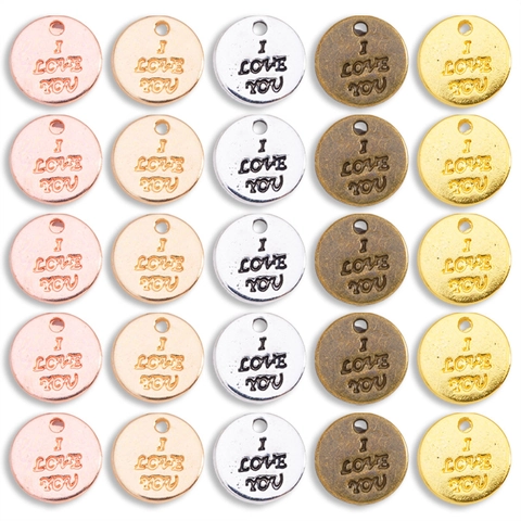 Alloy Round Charms Pendants With I Love You Engraving Double Sided Metal Labels For DIY Jewelry Making Necklaces Bracelets