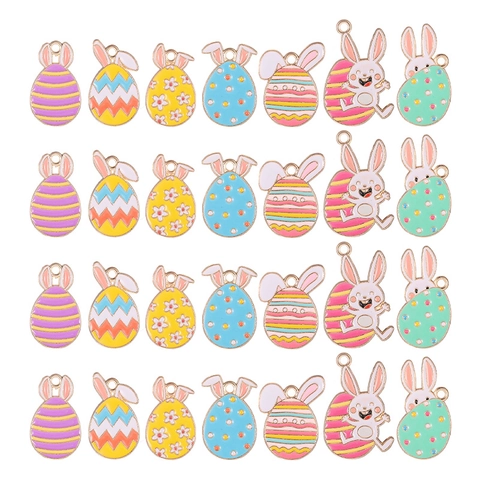 Easter Egg Rabbit Alloy Enamel Pendant Colorful Cartoon Bunny Ears Egg Charm For DIY Jewelry Making Accessories