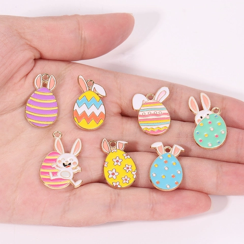 Easter Egg Rabbit Alloy Enamel Pendant Colorful Cartoon Bunny Ears Egg Charm For DIY Jewelry Making Accessories