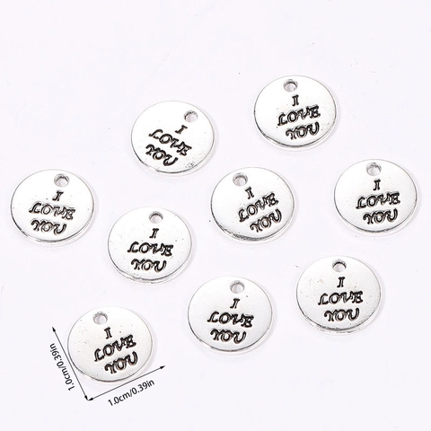 Alloy Round Charms Pendants With I Love You Engraving Double Sided Metal Labels For DIY Jewelry Making Necklaces Bracelets
