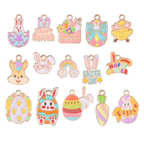 Easter Bunny Egg Carrot Alloy Enamel Pendants For DIY Jewelry Making Necklace Bracelet Cartoon Holiday Festival Charms Multicolor Accessories