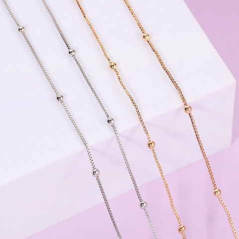 Copper Box Chain With Round Beads Jewelry Making Accessories Gold Silver Plated Metal Chain For Necklace Clothes Decoration