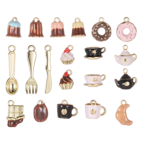 Miniatuur Afternoon Tea Canelé Serie 3D Food Play Legering Emaille Hangers Koffieboon Beker Croissant Chocolade Sieraden Bedeltjes