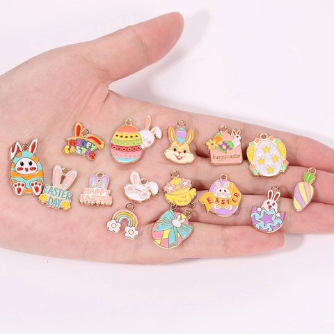 Easter Bunny Egg Carrot Alloy Enamel Pendants For DIY Jewelry Making Necklace Bracelet Cartoon Holiday Festival Charms Multicolor Accessories