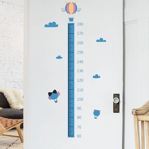 Cartoon Wolke Heißluftballon Messlatte Wandtattoo Für Kinderzimmer Kindergarten PVC Messung Aufkleber Schlafzimmer Haus Dekor