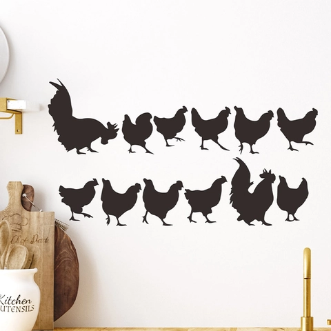Rooster Hen Silhouette Wall Stickers Black PVC DIY Animal Decals For Kitchen Living Room Stairs Home Decor FX-D386