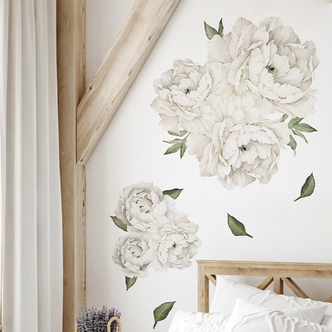 Peony Flower Wall Stickers Watercolor Botanical Floral Removable PVC Mural Decals For Living Room Bedroom Home Decor