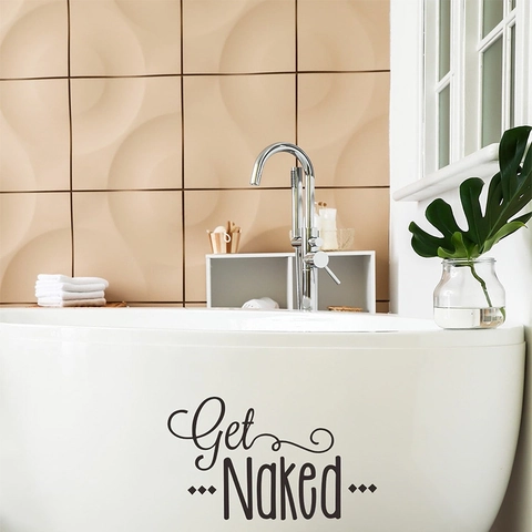 Pegatina de Pared con Frase Get Naked PVC Impermeable Decoración de Baño Calcomanía para Bañera Vidrio Superficie Lisa Arte