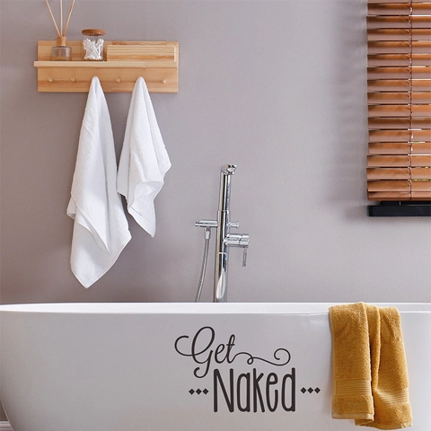 Pegatina de Pared con Frase Get Naked PVC Impermeable Decoración de Baño Calcomanía para Bañera Vidrio Superficie Lisa Arte