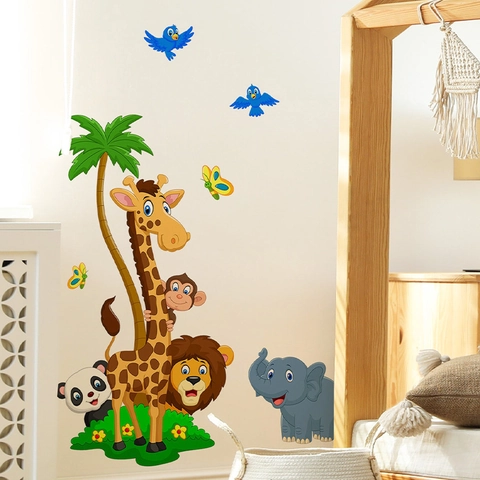 Cartoon Forest Animals Wall Stickers For Kids Bedroom Nursery Kindergarten Decorative PVC Removable DIY Mural Wall Decal