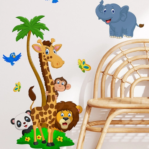 Cartoon Forest Animals Wall Stickers For Kids Bedroom Nursery Kindergarten Decorative PVC Removable DIY Mural Wall Decal