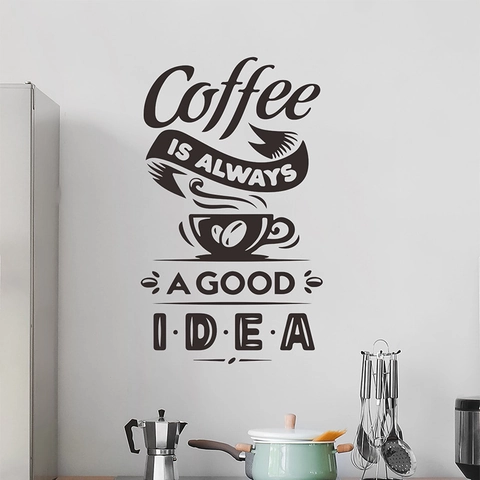 Pegatina de Pared Creativa Coffee Is Always A Good Idea Calcomanía de PVC Taza de Café para Cafetería Restaurante Sala Decoración
