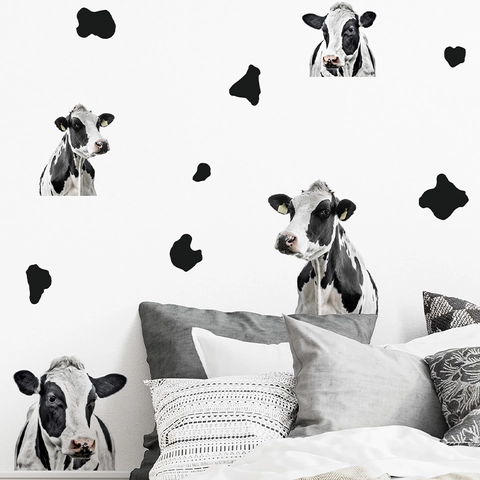 Kuh Thema Gepunkteter Kuhkopf PVC Wandtattoo Kreative Selbstklebende Wandsticker Für Wohnzimmer Schlafzimmer Home Dekoration