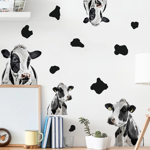 Kuh Thema Gepunkteter Kuhkopf PVC Wandtattoo Kreative Selbstklebende Wandsticker Für Wohnzimmer Schlafzimmer Home Dekoration