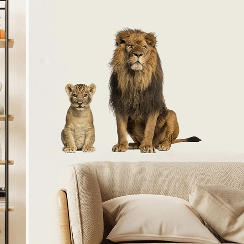 Realistic Lion Family Wall Stickers Self Adhesive PVC Animal Decals For Kids Room Bedroom Living Room Home Decoration