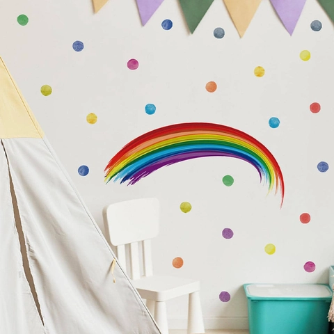 Watercolor Rainbow Polka Dot Wall Stickers PVC Self Adhesive Decorative Home Decals For Kids Bedroom Nursery Living Room