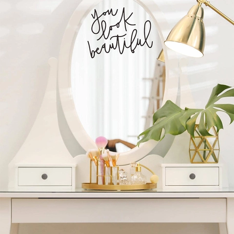 You Look Beautiful Mirror Wall Sticker PVC Removable Decal For Bathroom Dressing Room Home Decor Hand Lettering Style