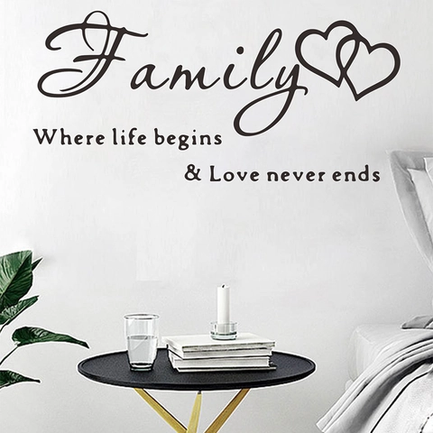 Family Where Life Begins Love Never Ends Παράθεμα Αυτοκόλλητο Τοίχου PVC Αφαιρούμενο Καρδιά Διακόσμηση Σπιτιού Σαλόνι