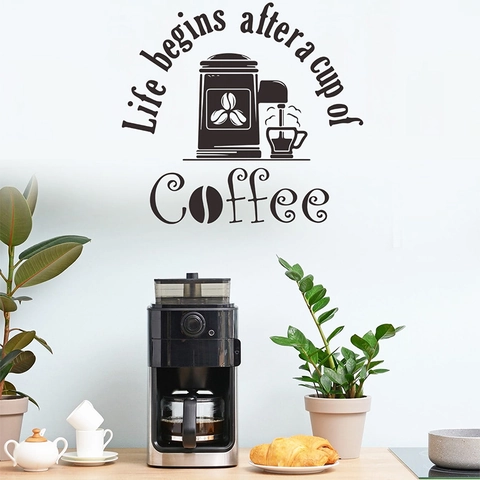 La Vita Inizia Dopo Il Caffè Adesivo Murale in PVC Impermeabile DIY Decorazione Sfondo per Caffetteria Cucina Casa Nero