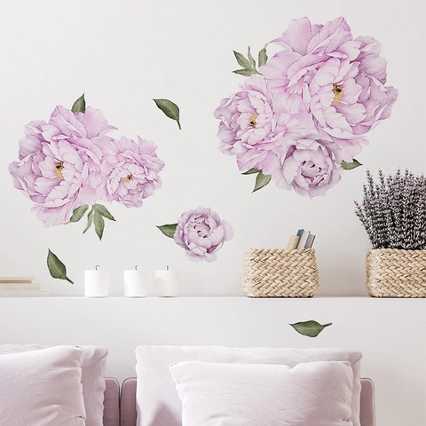 Aquarell Lila Pfingstrose Blume Wandaufkleber PVC Selbstklebend Floral Decals Für Schlafzimmer Wohnzimmer Home Dekoration