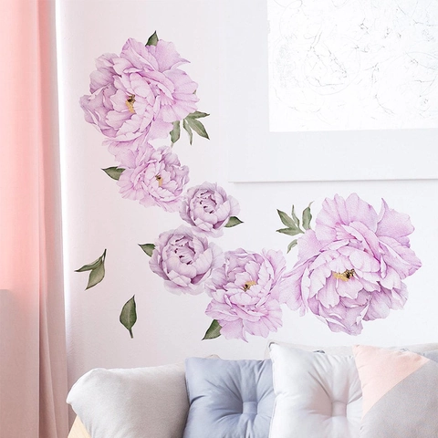 Aquarell Lila Pfingstrose Blume Wandaufkleber PVC Selbstklebend Floral Decals Für Schlafzimmer Wohnzimmer Home Dekoration