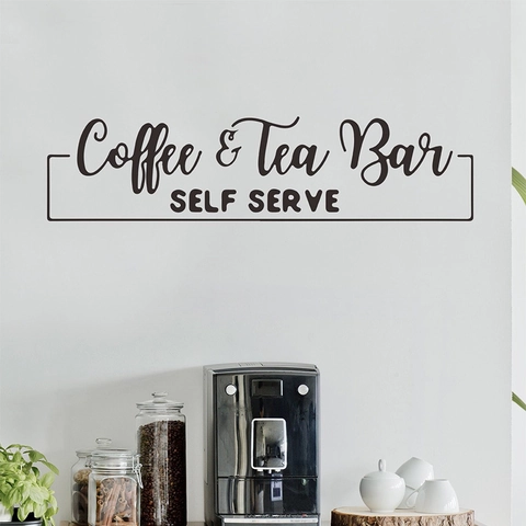 Sticker Mural Coffee Tea Bar Self Serve Amovible PVC DIY Lettrage Citation Autocollant pour Cuisine Café Maison Décoration