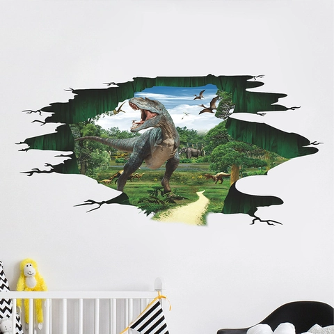 3D Dinosaur Broken Wall Sticker Removable PVC Decal For Kids Room Bedroom Living Room Home Decor Mural FX-E173