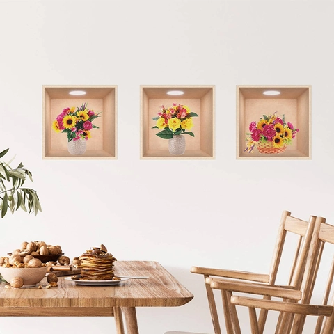 Triple 3D Nis Potplant Bloem Muursticker PVC Zelfklevend Bloemenontwerp Voor Woonkamer Slaapkamer Huisdecoratie