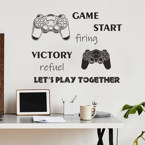Game Controller Wall Stickers Gamer Room Decor PVC Wall Decal For Bedroom Living Room Slogan Game Start Victory Art Poster