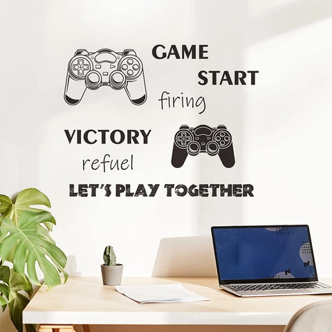 Game Controller Wall Stickers Gamer Room Decor PVC Wall Decal For Bedroom Living Room Slogan Game Start Victory Art Poster