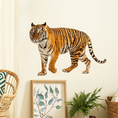 Realistischer Wandernder Tiger Wandaufkleber PVC Abnehmbare Tier Mural Dekor Für Wohnzimmer Schlafzimmer Büro Zuhause Dekoration