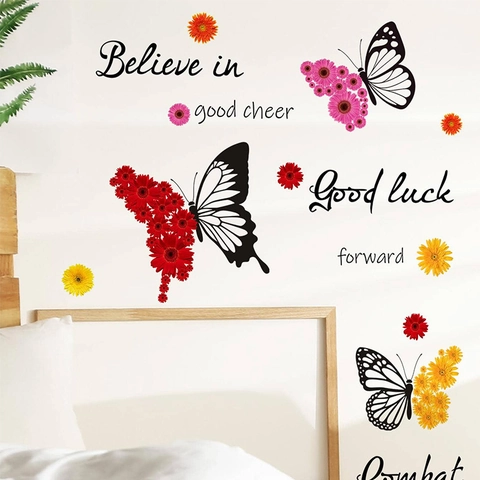 Adesivi Murali con Citazioni Ispiratrici Farfalla Margherita PVC Autoadesivi Farfalla Floreale Decalcomanie per Camera da Letto Soggiorno