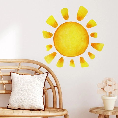 Watercolor Sun Wall Sticker PVC Removable DIY Sunburst Wall Decals For Kids Nursery Bedroom Living Room Home Decor
