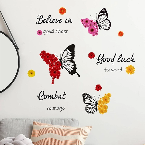 Adesivi Murali con Citazioni Ispiratrici Farfalla Margherita PVC Autoadesivi Farfalla Floreale Decalcomanie per Camera da Letto Soggiorno