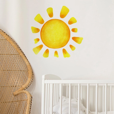 Watercolor Sun Wall Sticker PVC Removable DIY Sunburst Wall Decals For Kids Nursery Bedroom Living Room Home Decor