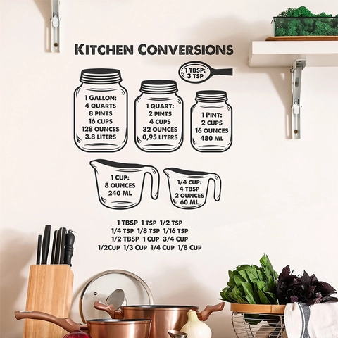 Kitchen Measurement Conversion Wall Sticker Black PVC Decal For Fridge Cabinet Kitchen Decor Measurement Reference Chart