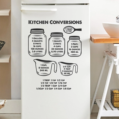 Kitchen Measurement Conversion Wall Sticker Black PVC Decal For Fridge Cabinet Kitchen Decor Measurement Reference Chart
