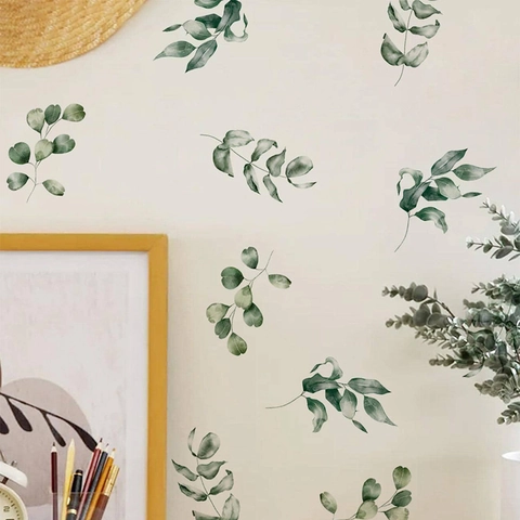 Adesivi Murali Acquerello Foglia di Eucalipto Tropicale PVC Autoadesivo Pianta Verde Decalcomanie per Soggiorno Camera da Letto Decorazioni per la Casa