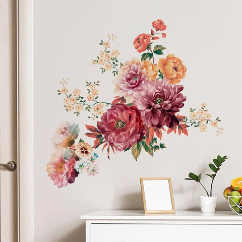 Aquarell Pfingstrose Blume Blätter PVC Wandtattoo Abnehmbare Floral Wandaufkleber Für Wohnzimmer Schlafzimmer Home Dekor