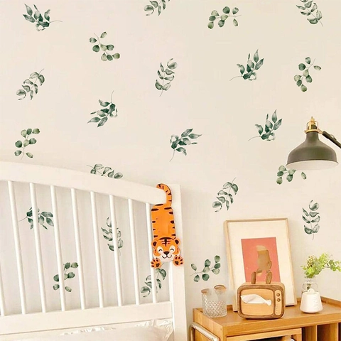 Adesivi Murali Acquerello Foglia di Eucalipto Tropicale PVC Autoadesivo Pianta Verde Decalcomanie per Soggiorno Camera da Letto Decorazioni per la Casa