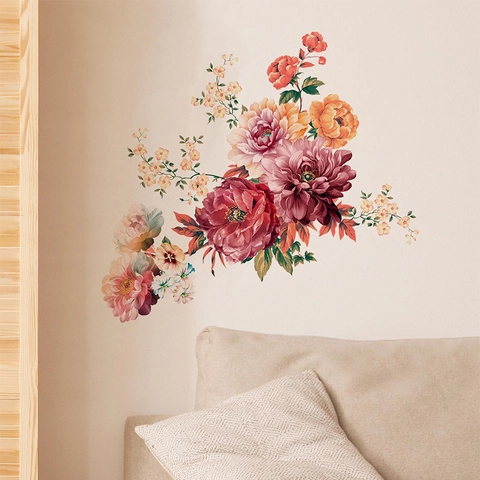 Aquarell Pfingstrose Blume Blätter PVC Wandtattoo Abnehmbare Floral Wandaufkleber Für Wohnzimmer Schlafzimmer Home Dekor