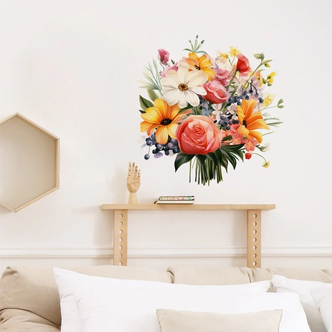 Aquarel Geschilderde Bloem Blad Muursticker PVC Verwijderbare Florale Decals Voor Thuis Woonkamer Slaapkamer Venster Decoratie