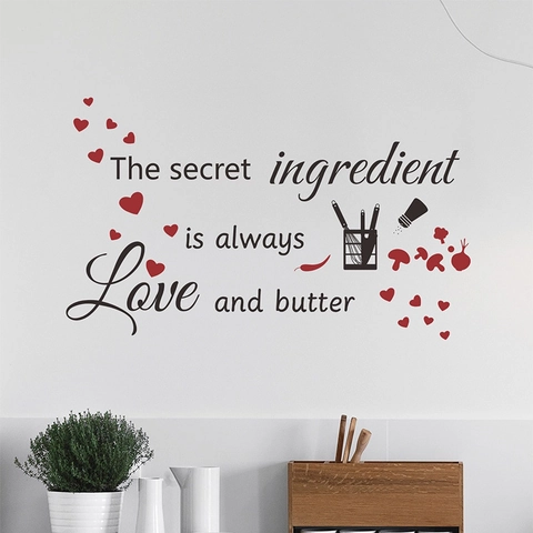 The Secret Ingredient Is Always Love And Butter Kitchen Wall Sticker Removable PVC Heart Pattern Dining Room Home Decor Decal