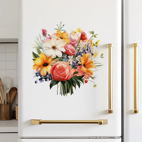 Aquarel Geschilderde Bloem Blad Muursticker PVC Verwijderbare Florale Decals Voor Thuis Woonkamer Slaapkamer Venster Decoratie